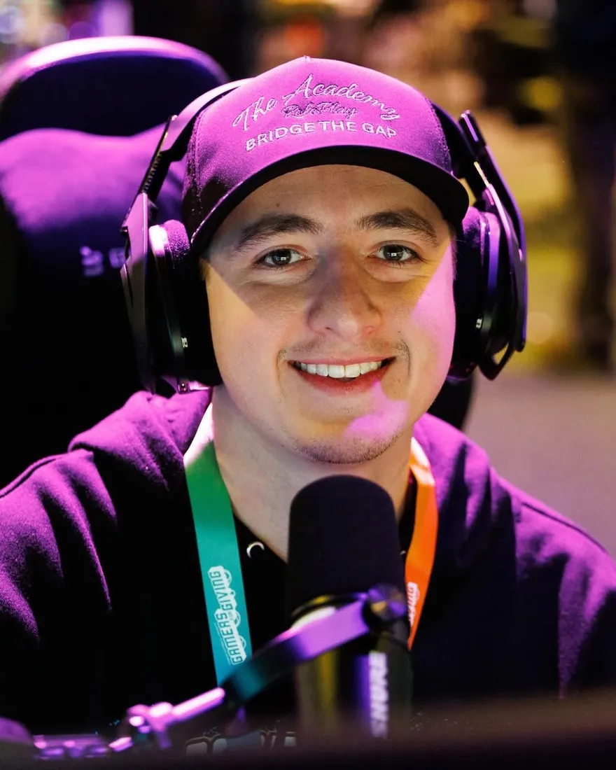 Smithers smiling in a headset at the Gamers for Giving 2026 charity stream